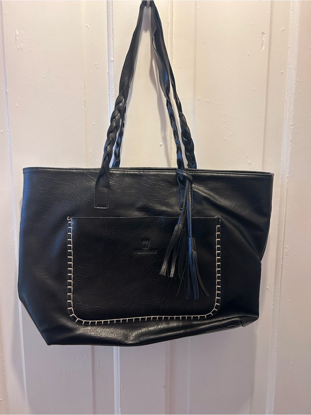 🖤WEIMEIBAIGE Black Vegan Leather Oversized Tote Bag / Shoulder Purse 🖤